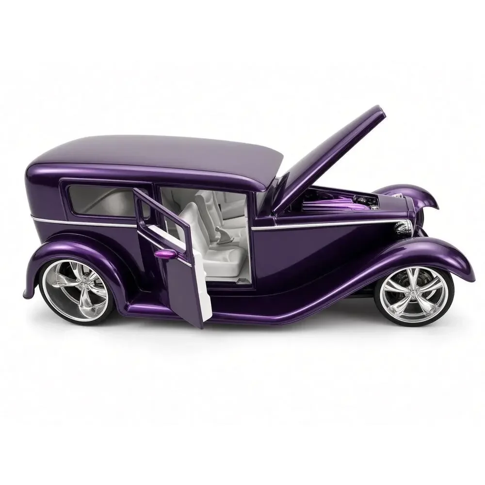 1932 Ford Model A Sedan Diecast Car Purple Custom Hot Rod 1:24 Scale Chrome